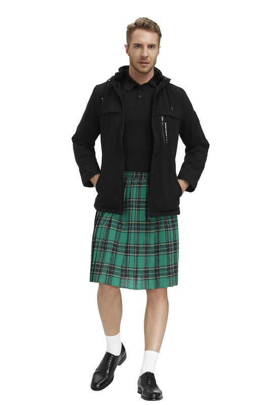 Men Scotland Kilt Traditional Plaid Belt Pleated Bilateral Chain Gothic Punk Hip-hop Avant Garde Scottish Tartan Pants Skirts #2