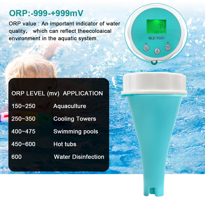الرقمية درجة الحرارة الكلور ORP EC TDS مقياس درجة الحموضة بلوتوث جهاز اختبار جودة الماء ATC التطبيق الذكي على الانترنت 6 في 1 مراقب لحمام السباحة