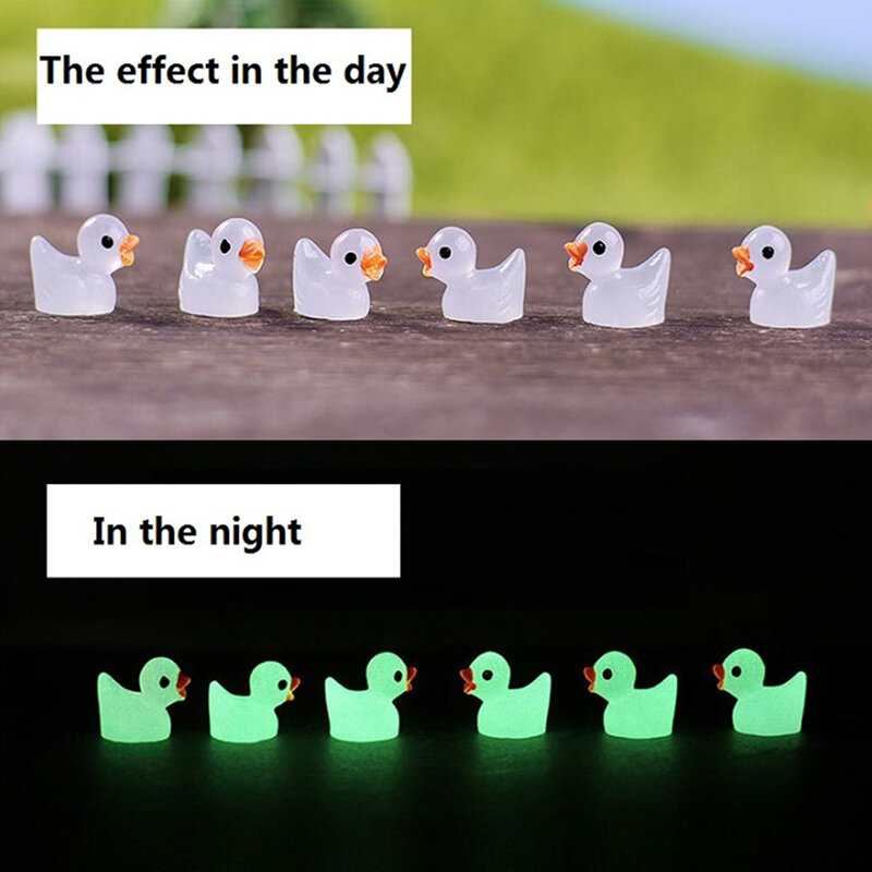 10 قطعة صغيرة مضيئة الراتنج البط يتوهج في الظلام مصغرة زخرفة البط الصغيرة لتقوم بها بنفسك حديقة دمية بطة الملحقات