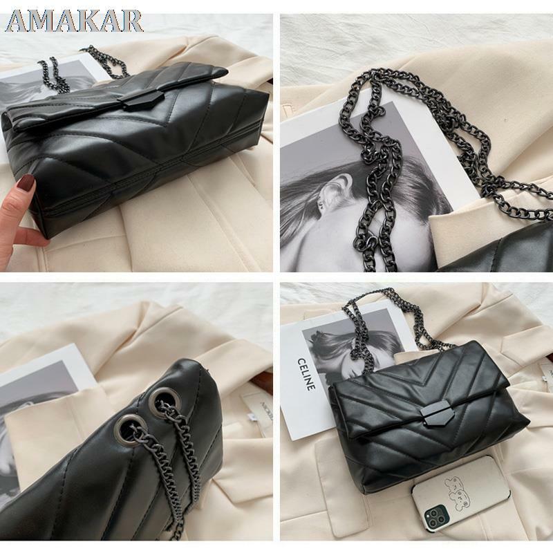مصمم سلسلة بسيطة المرأة حقائب كروسبودي بولي Leather جلدية موضة جديدة حقيبة كتف عادية حقائب سيدات