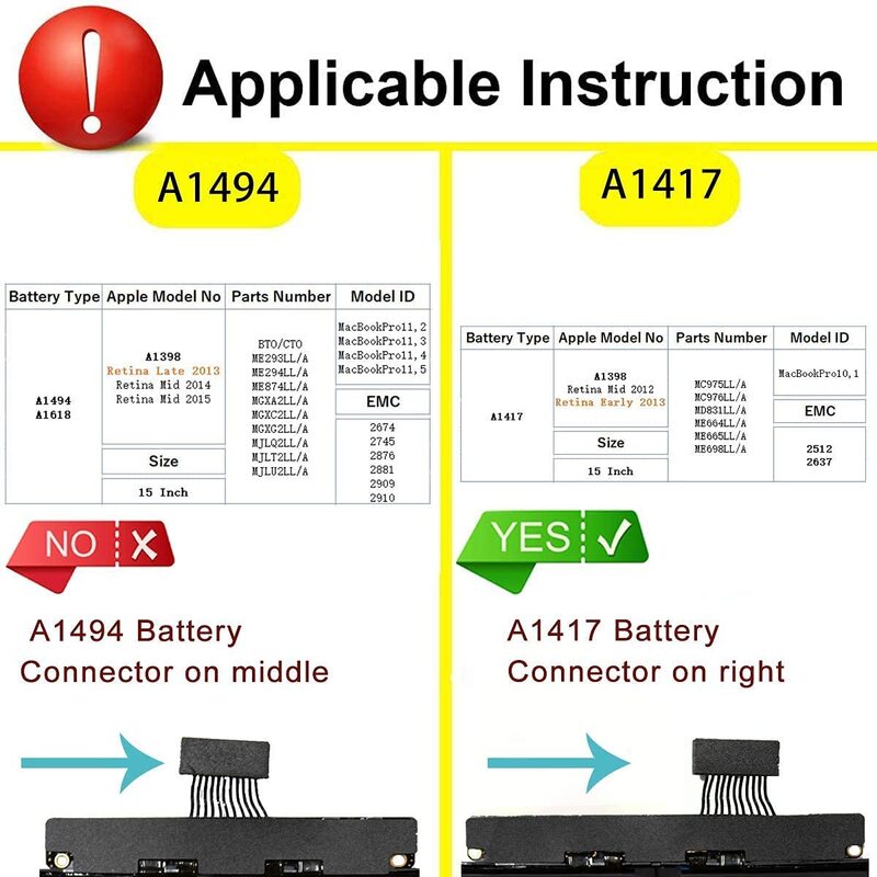 11.26 فولت A1417 استبدال البطارية ل ماك بوك برو 15 بوصة الشبكية A1398 (2012 أوائل-2013 نسخة) ، استبدال ME665LL/A 99Wh