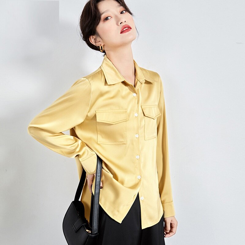 Minimalist Women's Long Sleeves Shirt Satin Design Fashion Lazy Style All-match Korean Wersion Top Casual Temperament Wild