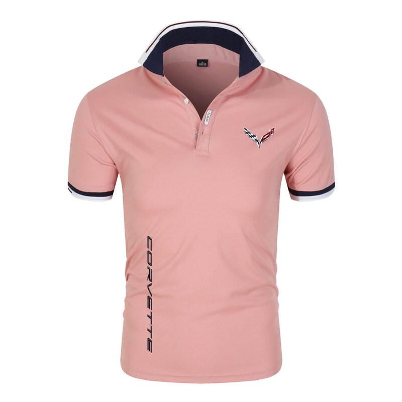 Men's short sleeved polo shirt, casual, breathable, with Corvette printed logo, lapel, new collection in summer 2022