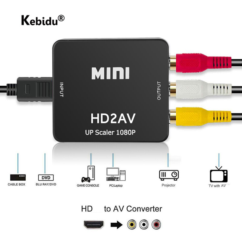 Kebidu HDMI-متوافق مع محول RCA AV CV SB L R صندوق فيديو HD 1080P 1920*1080 60Hz 2 AV دعم TV NTSC PAL الإخراج إلى AV