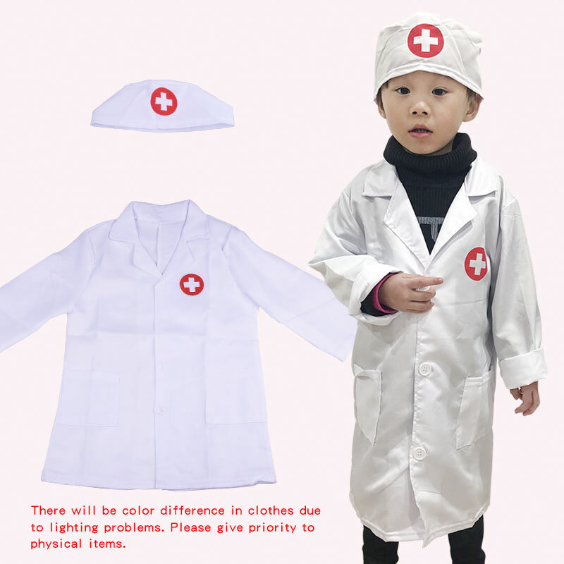 الأطفال معاطف للأطباء والممرضات لعب دور زي هالوين معطف حفلة رداء أبيض موحدة ألعاب التقليد الاطفال مجموعة التظاهر اللعب الهوايات