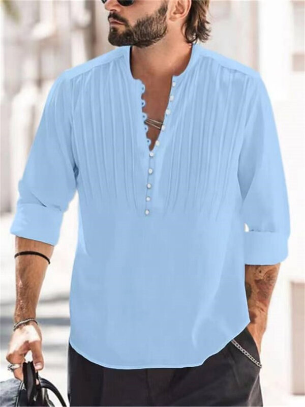 الرجال بلون القطن الكتان جديد قميص طويل غير رسمي الرجال ملابس الرجال قميص الشارع قميص الموضة بلون