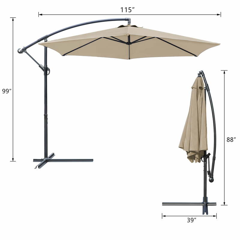 10 قدم تعويض المظلة ناتئ مع إمالة قابل للتعديل معلقة في الهواء الطلق السوق الباحة مظلة ، بيج
