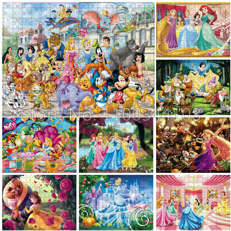ديزني شخصيات اللغز الأميرة سنو وايت سندريلا 300/500/1000 قطعة الكرتون خشبية الألغاز ألعاب الأطفال اليدوية
