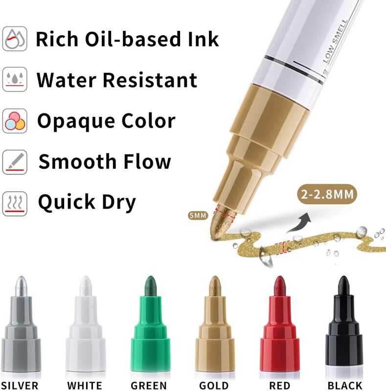 12 لون معدن قلم طلاء أقلام النفط القائم التجفيف السريع الحبر علامات للمعادن الخشب الصخور الزجاج طالب لوازم القلم الفن اللوحة #5