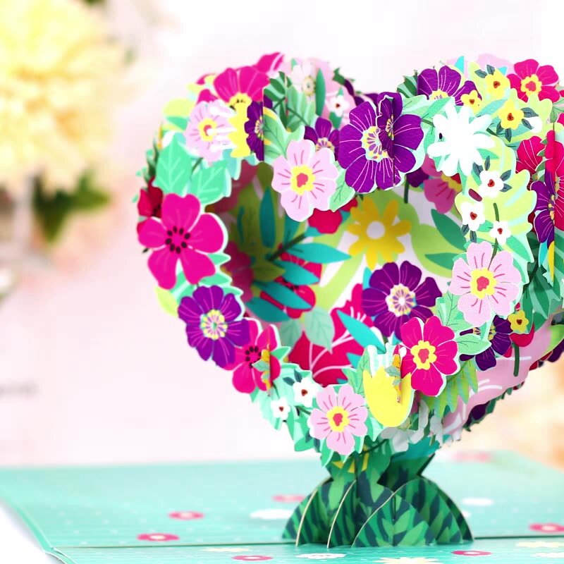 3D PopUp Card, Flower Heart, Handmade Popup Greeting Cards, for Birthday, Mother's Day, Valentine's Day, All Occasion