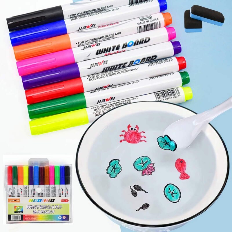 أقلام تلوين مائية سحرية 12 لونًا أقلام خربش عائمة مائية للأطفال ألعاب تعليمية مبكرة قلم السبورة السحرية
