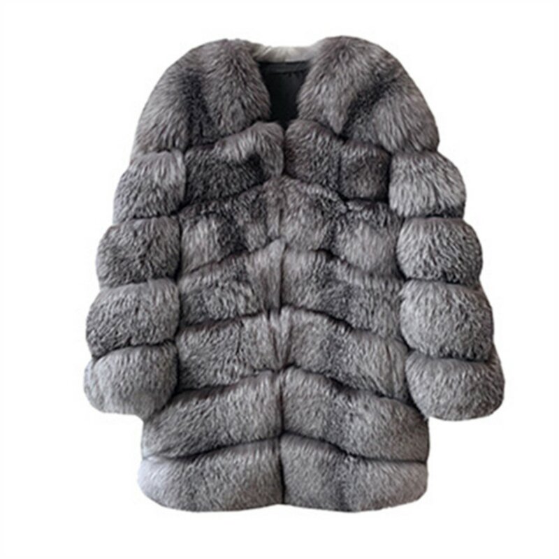 جلد كامل الثعلب الفراء معطف المرأة منتصف طول الكورية نمط ضئيلة معطف الشتاء سترة الموضة معطف دافئ الطبيعية الثعلب الفراء سترة