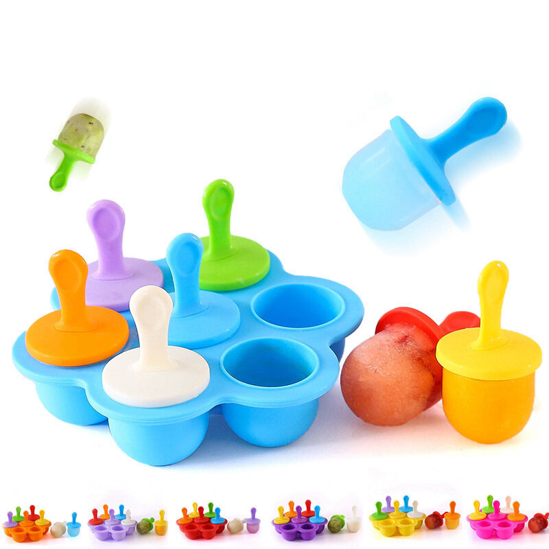 7 Holes Ice Cream Ice Pops Mold Silicone Ice Tray Ice Lolly Mold Silicone Food Supplement Box Fruit Shake Accessories