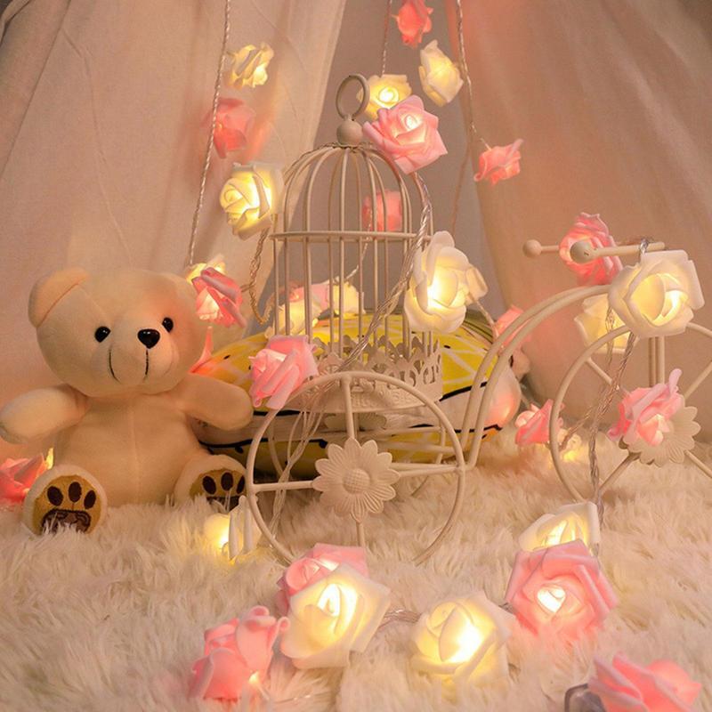 LED روز زهرة سلسلة أضواء 3m بطارية تعمل الجنية ضوء الوردي الأبيض رغوة روز زهرة أضواء الزفاف عيد الحب ديكور