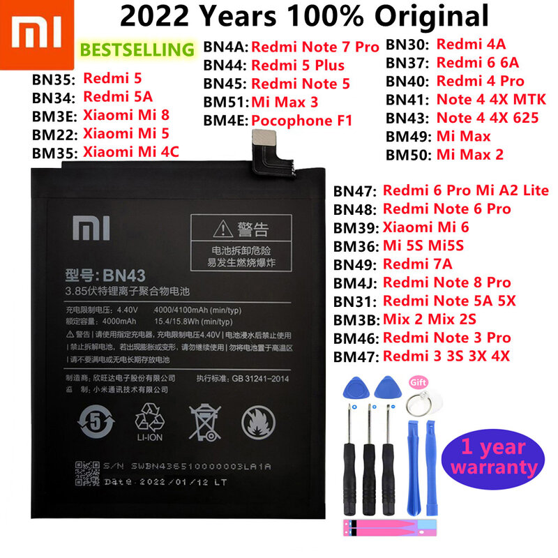الأصلي بطارية Xiaomi مي Redmi ملاحظة ماكس مزيج 2 3 3S 3X 4 4X 4A 5 5A 5S 5X M5 6 6A 7 7A 8 8T 9 9A M9 SE برو زائد لايت بطاريات