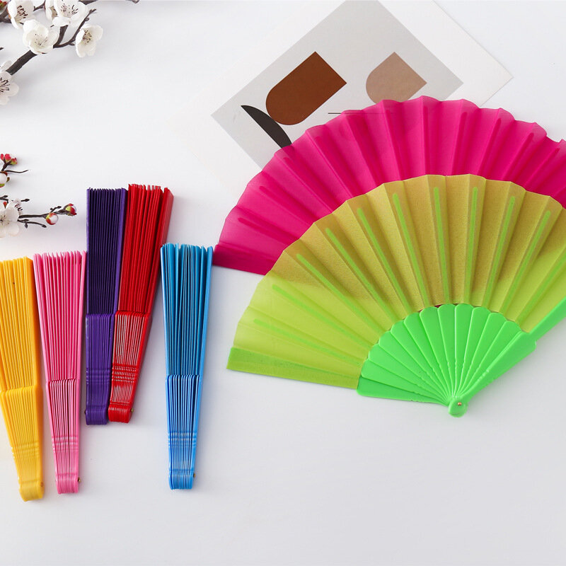 Plastic Portable Party Hand Dancing Fan Chinese Decor Japanese Wedding Folding Low Key Gift Simple Solid MultiColour 2021 #4