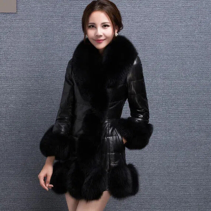 PU Leather Jacket Women 2022 Winter New Korean Slim Imitation Fox Fur Collar Leather Coat Female Large Size Thick Warm Parkas
