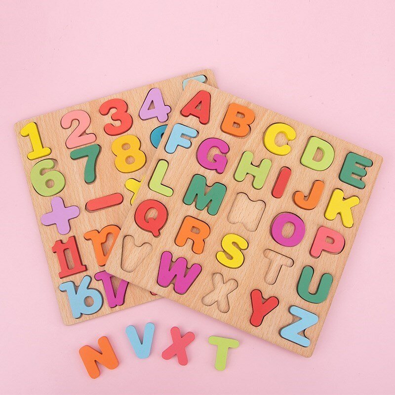 Wooden 3D Puzzle Toy High Quality Wooden English Alphabet Number 3D Puzzle Cognitive Matching Board Games for Children #3