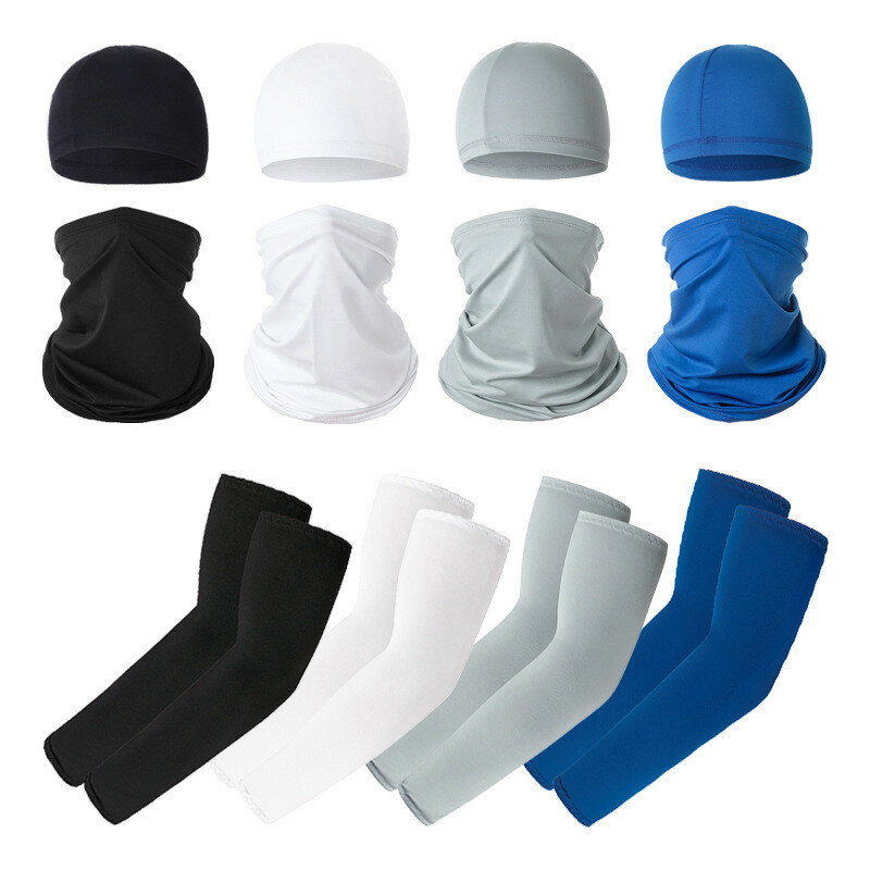 Sunscreen Ice Silk Sleeves Hat Scarf for Women Men Summer Arm Sunscreen Sleeve Thin Sport Breathable Cap Scarf Set