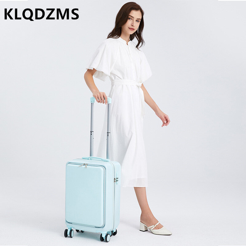KLQDZMS متعددة الوظائف الجبهة افتتاح الأمتعة الإناث قوية ودائمة حقيبة تروللي بعجلات 20 "22" 24 "26 بوصة حقيبة الموضة