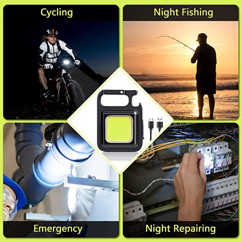 مصباح يدوي صغير Bicycl ضوء أضواء الطوارئ 4 طرق ضوء جيب ضوء مع للطي قوس فتاحة زجاجات الصيد الملحقات