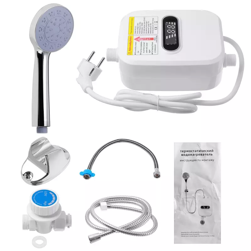 3500W Instant Water Heater Shower 110V 220V 3S Heating Bathroom Kitchen Tankless Electric Water Heater Temperature Display