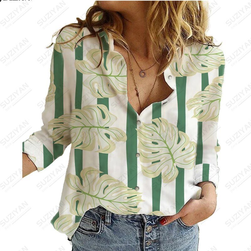 جديد المرأة قميص تي شيرت غير رسمي زهرة طباعة النباتات الاستوائية نمط طباعة قميص فضفاض 5xl المرأة كبيرة البلوز
