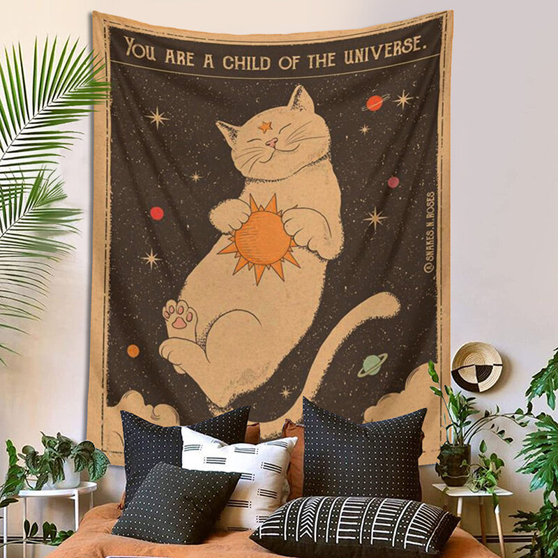 Sun moon Tarot Cat Tapestry Wall Hanging Witchcraft you are a child of the universe Bohemia Home Decor Hippie Bedroom Decoration #4