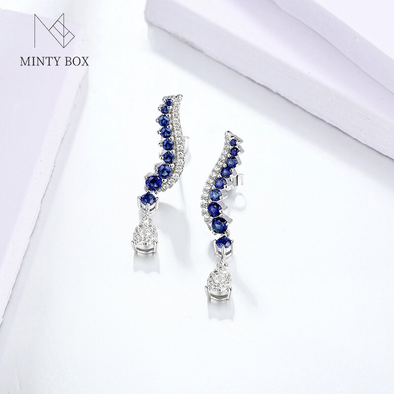 Mintybox الأزرق الياقوت فضة أقراط الكلاسيكية S925 مكون الياقوت للنساء الزفاف المشاركة مجوهرات أعلى جودة