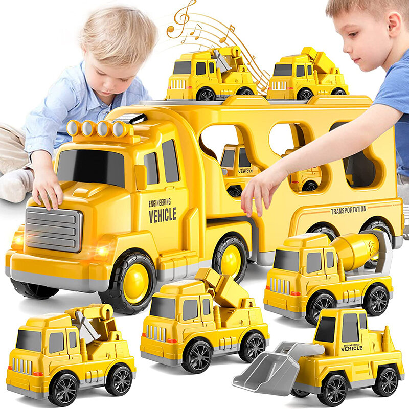 البناء طفل لعبة على شكل شاحنة لعمر 3-9 الأولاد الهدايا 5-in-1 الاحتكاك الطاقة الهندسة مجموعة سيارة الناقل شاحنة لعبة الاطفال الإبداعية