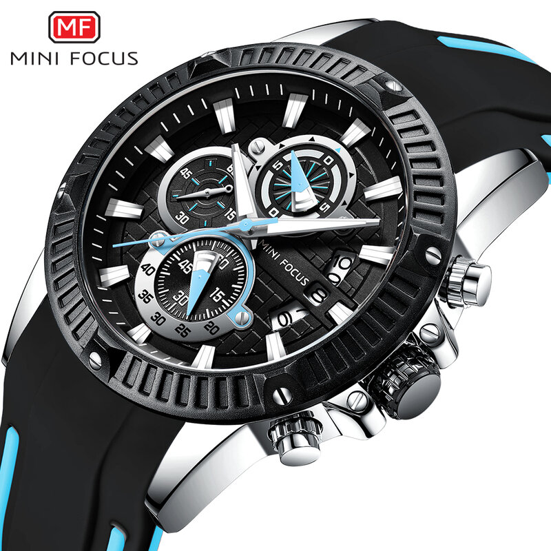 MINI FOCUS مقاوم للماء الرياضة كرونوغراف ساعة اليد للرجال ساعة كوارتز تصميم كلاسيكي أسود مشبك التناظرية ساعات ساعة التقويم #1