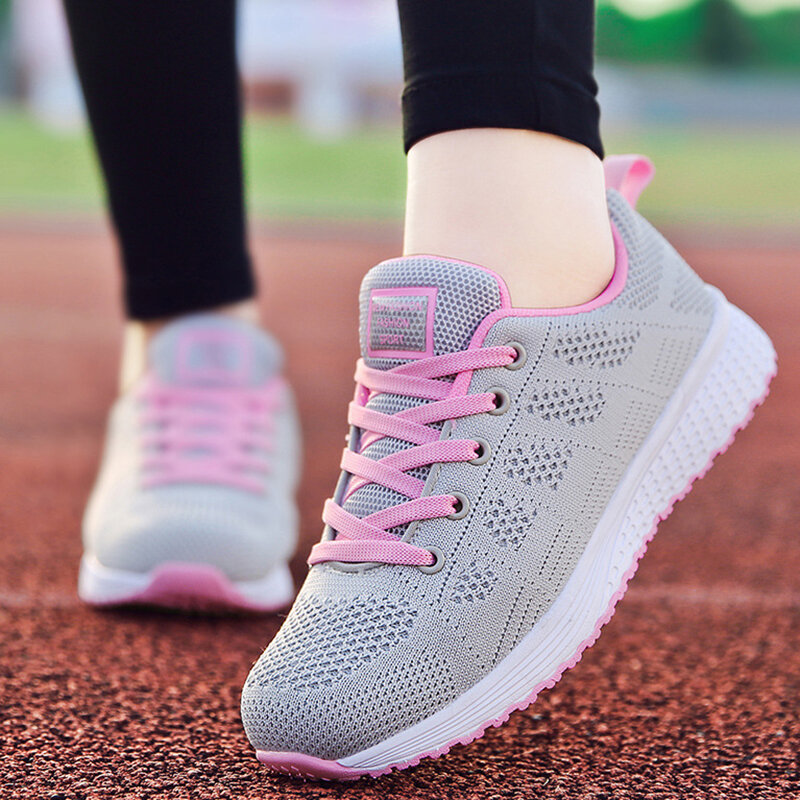 2022 النساء الأحذية تنفس المشي شبكة حذاء مسطح أحذية رياضية في الهواء الطلق السيدات منصة مسطحة أحذية رياضية المدربين Mujer