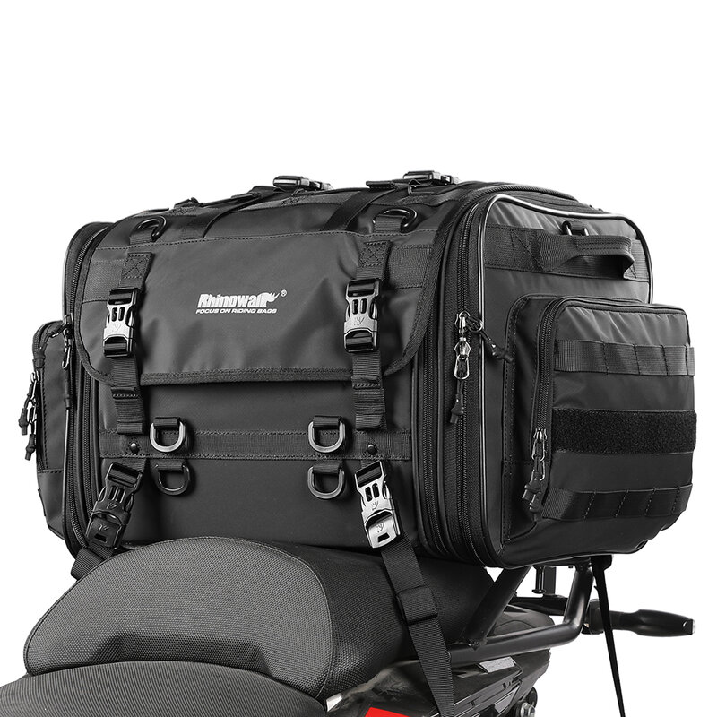 الكركدن دراجة نارية حقيبة مقعد خلفي سعة كبيرة 40-60L دراجة نارية الأمتعة حقيبة صندوق توسيع المحرك الخلفي الذيل حقيبة