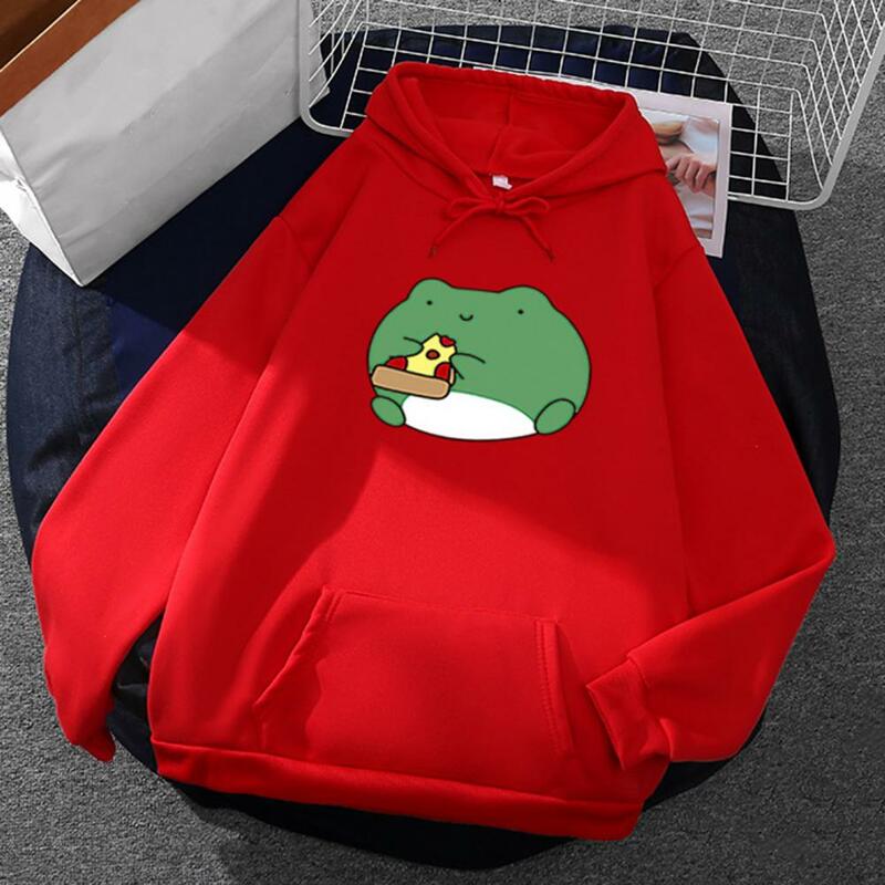 Women's Sweatshirts Hooded Girl Hoodie Cute Cartoon Frogs Pizza Print Loose Front Pocket Winter Hoodie for Daily Wear