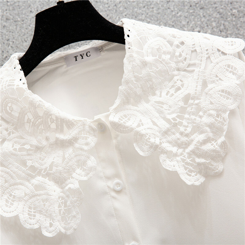 حجم 4XL قميص نسائي الصلبة الأبيض الربيع طويلة مضيئة الأكمام رقيقة الشيفون تي شيرت كامل الوزن الثقيل الحد من العمر قميص للسيدات