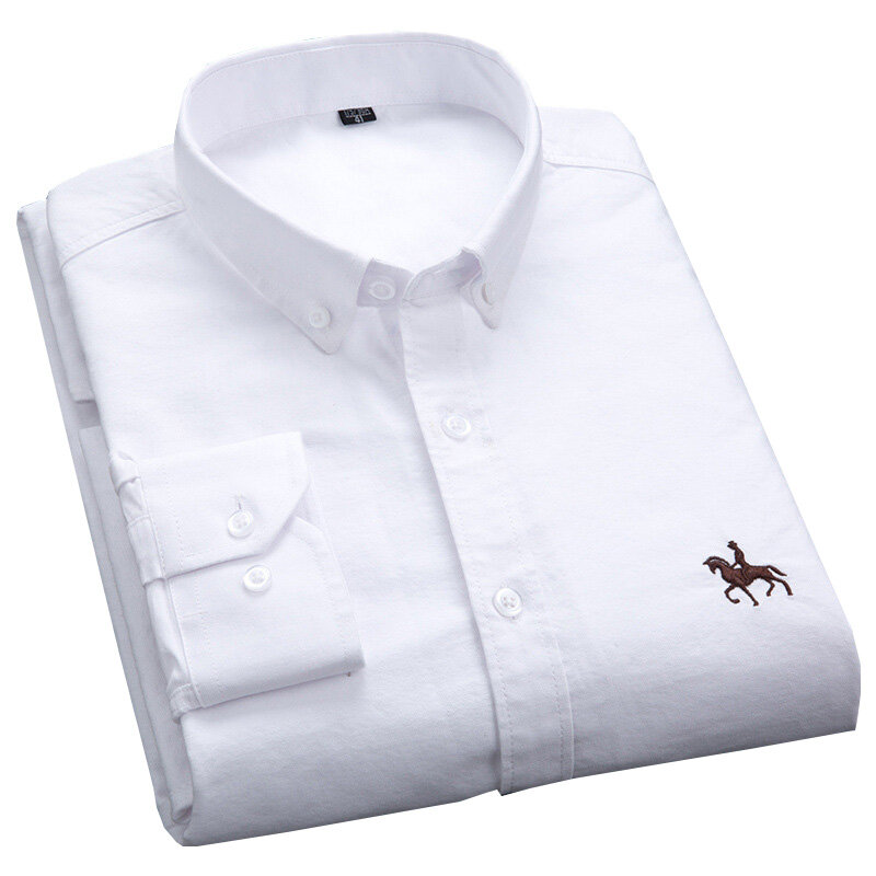 قميص أكسفورد رجالي أبيض من القطن 100% بأكمام طويلة ونقشة مخططة ملابس مناسبة للرجال