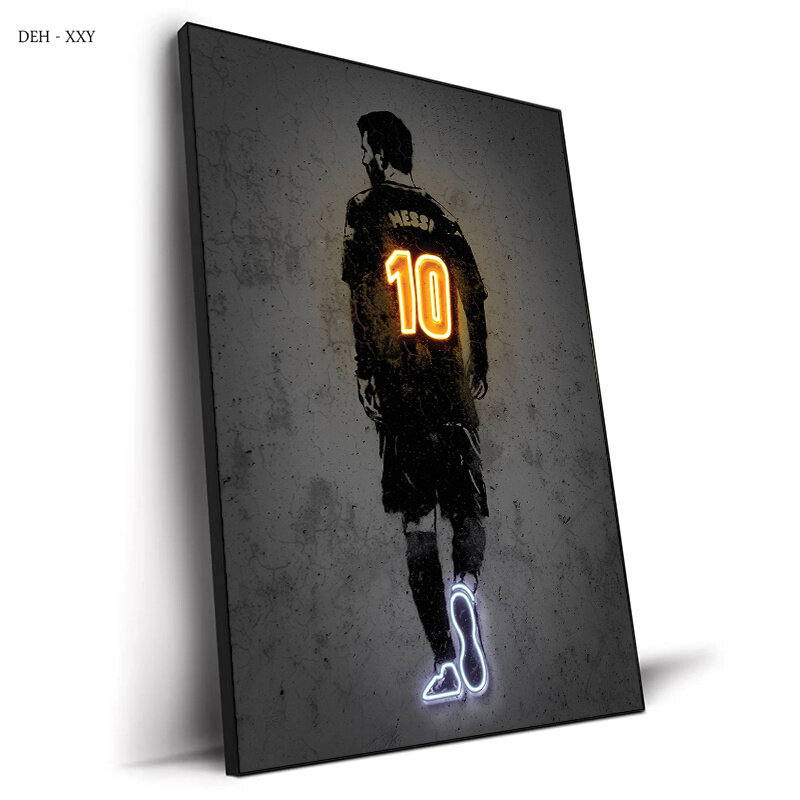 Neon Design Wall Art Posters Football Player Star Canvas Painting Abstract Figure Wall Art Pictures Industrial Home Room Decor