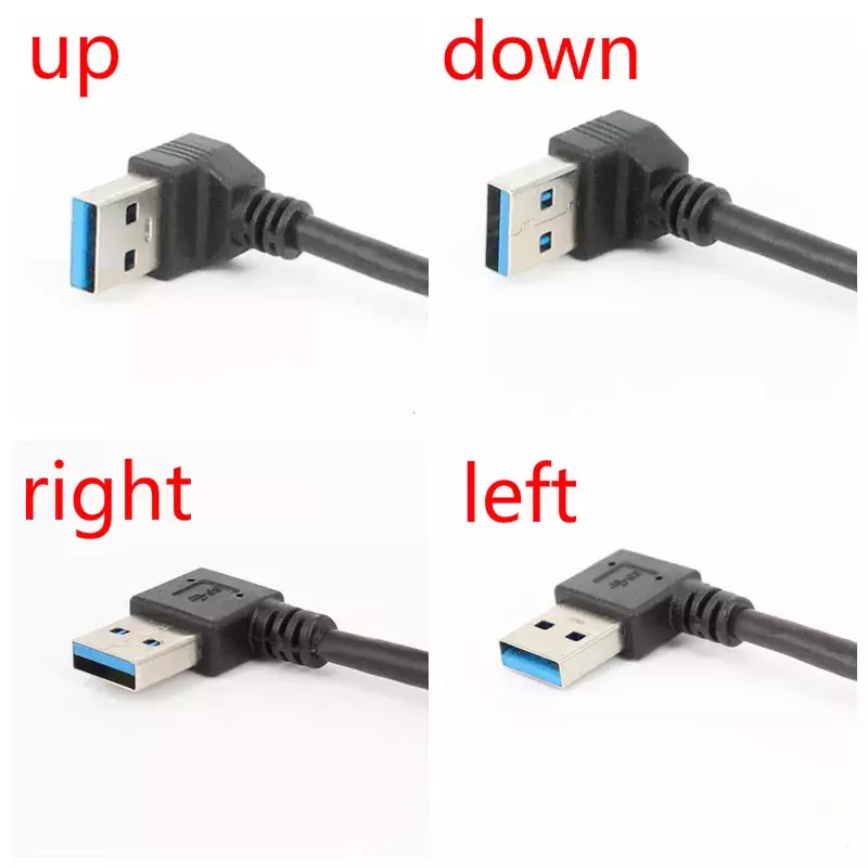 20 سنتيمتر USB 3.0 اليمين/اليسار/أعلى/أسفل زاوية 90 درجة تمديد كابل ذكر إلى شاحن أنثي الحبل USB الكابلات