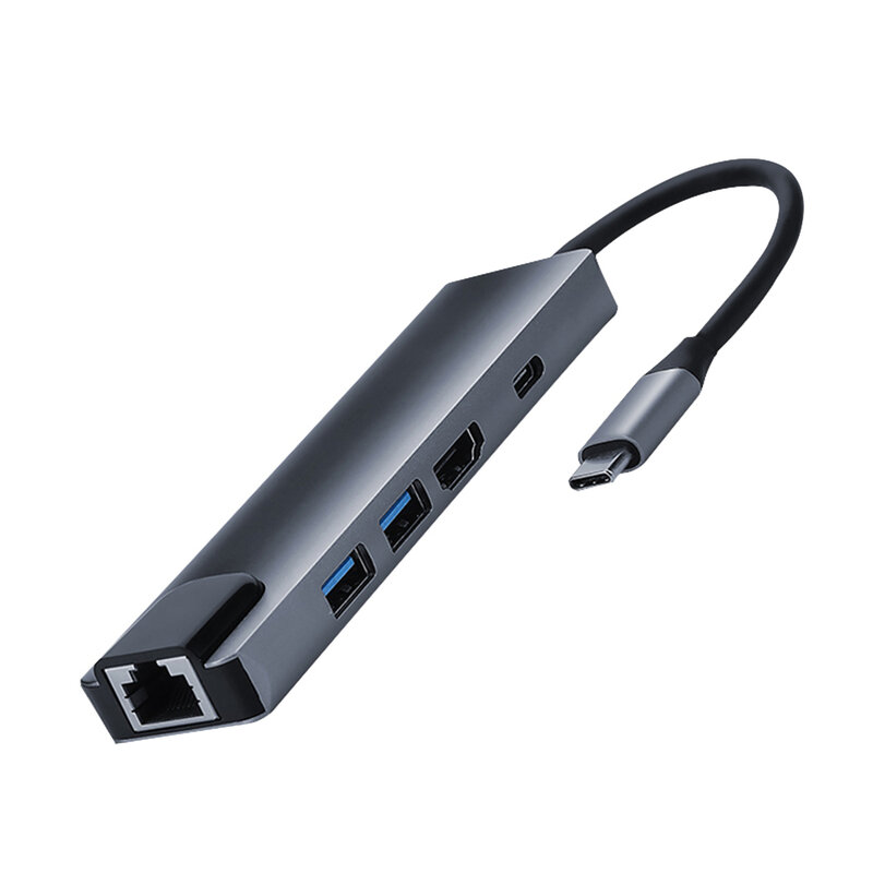 مهايئ توزيع متعدد عالي السرعة 5 في 1 مهايئ توزيع USB من النوع C مع 4K HDTV USB 3.0 2.0 RJ45 PD منفذ شحن