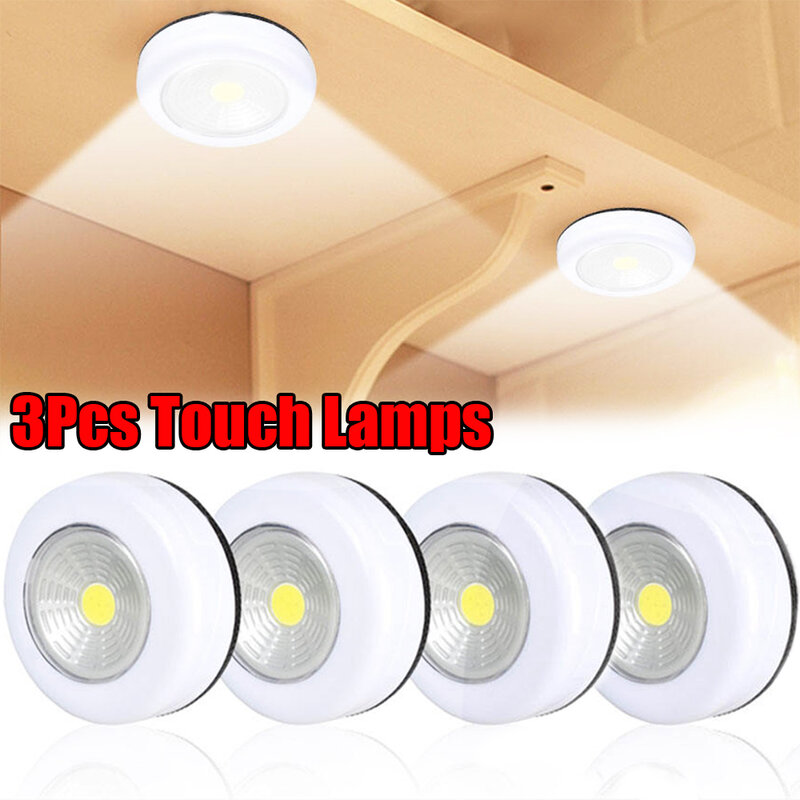 3 قطعة LED صغيرة تعمل باللمس ليلة ضوء الذاتي لاصق لاسلكي LED إضاءة الخزانة لخزانة غرفة نوم درج بطارية تعمل بالطاقة مصباح الخزانة