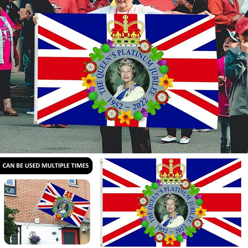 الملكة إليزابيث العلم 5 x 3FT البوليستر الحداد الكبير إليزابيث الثانية راية الطقس واقية إحياء ذكرى الملكة المملكة المتحدة العلم