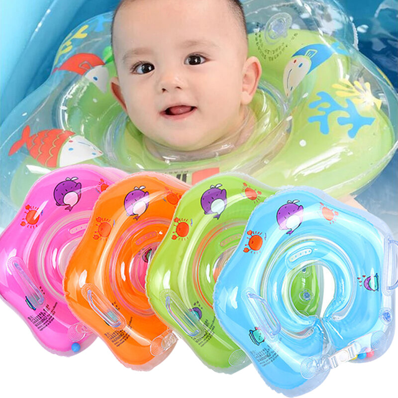 نفخ طوق الرقبة للأطفال الطفل طوافة بلاستيكية للسباحة اكسسوارات للاستحمام الكرتون نمط مزدوج مقبض دائرة تعويم الرضع