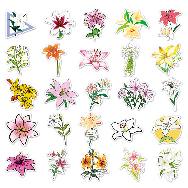A0660 50pcs Lily Plant Nature Flower Decorative PVC Sticker Scrapbooking diy Label Diary Stationery Album Journal Sticker