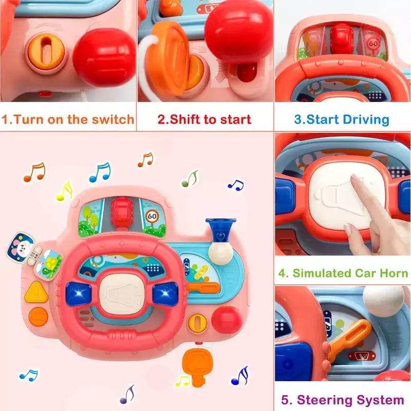لعبة الطفل الموسيقية الكهربائية ، محاكاة سيارة القيادة ، عجلة القيادة مع أضواء ، ألعاب لعب الأدوار التفاعلية ، لعبة تعليمية للأطفال