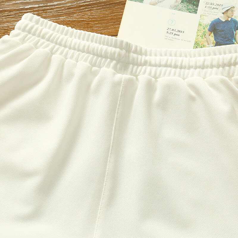 السراويل البيضاء الرجال النمط الياباني البوليستر تشغيل الرياضة السراويل للرجال الصيف عادية مرونة الخصر الصلبة السراويل المطبوعة الملابس