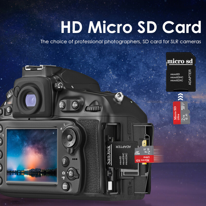 2 تيرا بايت الذاكرة مايكرو SD XC بطاقة الحجم الكامل محول A2 U3 4K C10 قراءة سرعة سريع 4K تسجيل الفيديو للكاميرا الهاتف المحمول DJI الطائرة بدون طيار