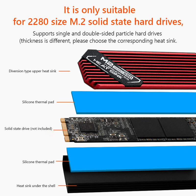 2/1 قطعة M.2 SSD بالوعة الحرارة M2 2280 الحالة الصلبة القرص الصلب الألومنيوم المبرد تبريد وسادة حرارية ل PCIE 2280 SSD