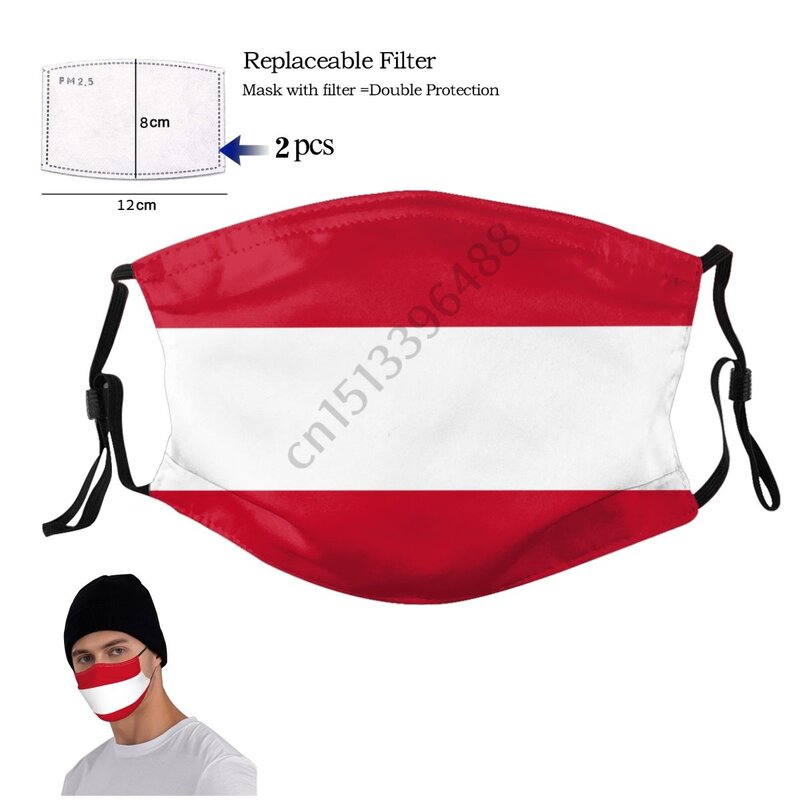 Austria Flag Face Mask With 2PCS Filter Adult Men Women Anti Dust Protection Cover Respirator Reusable Mouth Muffle