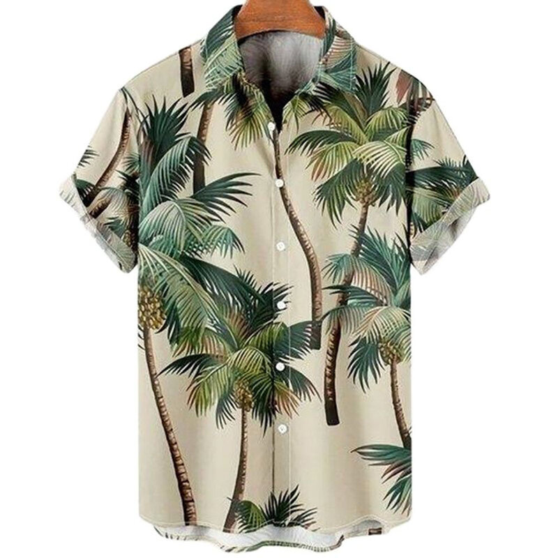 هاواي قميص الرجال الصيف ثلاثية الأبعاد شجرة جوز الهند المطبوعة قمصان للرجال عطلة قصيرة الأكمام شاطئ القمم تي شيرت الرجال المتضخم بلوزة
