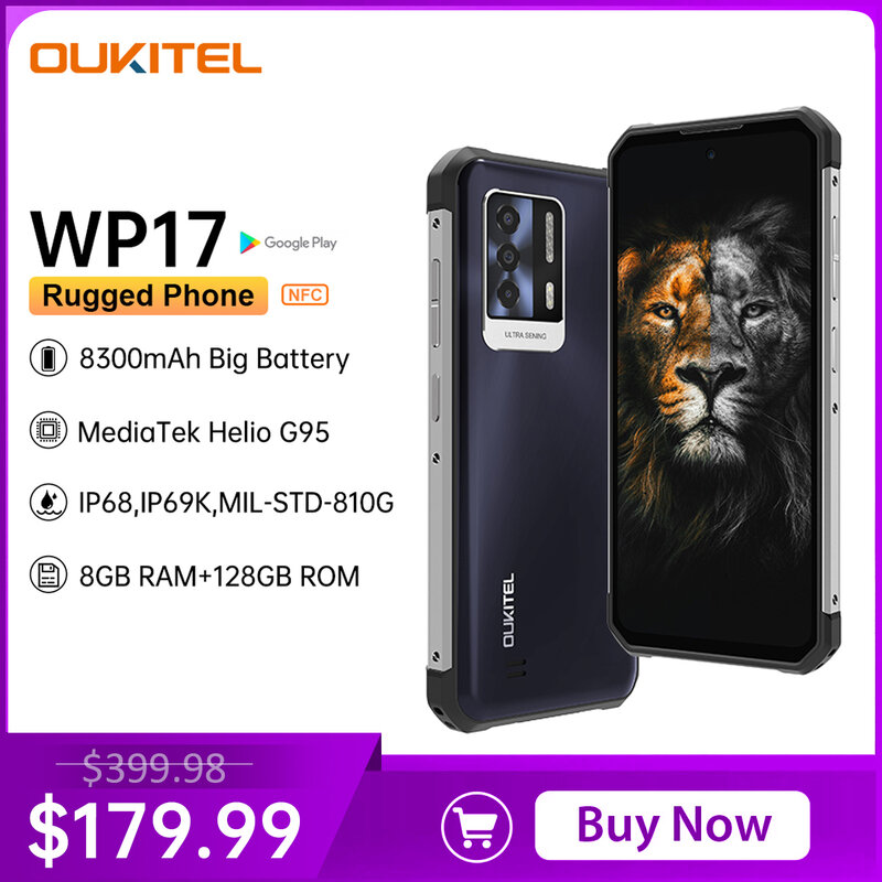 هاتف ذكي Oukitel WP17 قوي بسعة 8 جيجابايت + 128 جيجابايت وشاشة 6.78 بوصة فائقة الوضوح + 8300 مللي أمبير في الساعة يعمل بنظام الأندرويد 11 هاتف محمول 64 متر + 16...